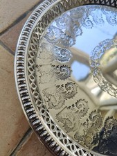 Antique Silver Plate Plated Salver  Tray Not Worn, Chased 10" 25.5cm Diameter 