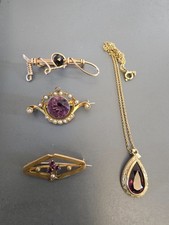 Job Lot Antique Rolled Gold Faceted Amethyst Pearl Brooch Necklace Pendant