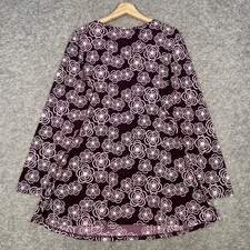 Kim & Co Top Tunic Size Large Purple Pinks Floral Print Stretch
