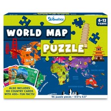 World Map Puzzle 96 Piece Educational Geography Jigsaw for Kids 6-12