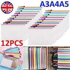 12PCS A3/A4/A5 Plastic Wallet Zip Lock Bags File Document Pocket Paper Storage