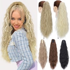 Blonde Ponytail Extension 24" Curly Pony Tail Clip in Claw Ponytail Fluffy Wavy
