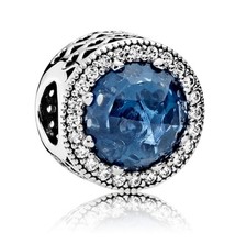 Pandora Sparkling Radiant Hearts Charm Blue Crystal And Clear CZ With Pouch