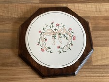 Eternal Beau Trivet Tea Pot Stand Wood & Ceramic Tile Hexagonal Rare