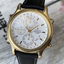 Festina Watch Mens Vintage 1990s Chronograph Alarm White Dial 36mm Case