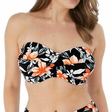 Fantasie Port Maria Bikini Top 32G Black Floral Padded Twist Bandeau Bra 6892