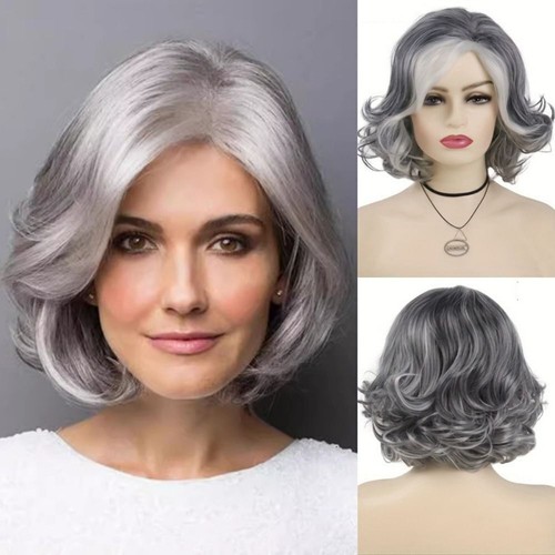 Short grey curly synthetic wig - grey,