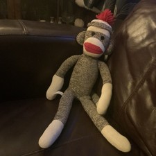 Schylling Sock Monkey Plush Stuffed Animal Toy Approx 23" Inches Tall