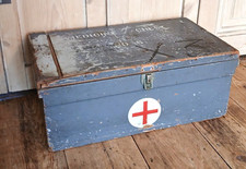 WOODEN MILITARY MEDICAL BOX VINTAGE RED CROSS FIRST AID TRUNK