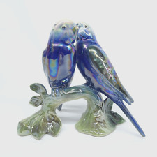 Jema Holland Pair Of Vintage Budgerigar Budgies Ceramic Figurines repaired tail