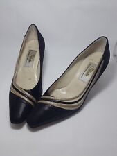 *RENATA* Designer Italy All Leather Ladies Classy Black Gold Mesh Vintage Shoes
