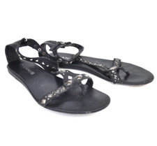 Gladiator Sandals Black Leather Studded Ankle Strap Flat Toe Post Zip EU 39 UK 6