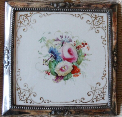 Antique hand painted tile - painted,