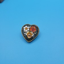 Vintage Gold tone Heart-Shaped Mosaic Brooch with Floral Design