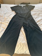 Lipsy Lace Top Kimono Jump Suit Size 16 Black