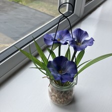 Artificial Purple Flower Arrangement  In Glass Jar Hanging Or Standing