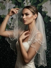 Veil Wedding Scalloped Woven