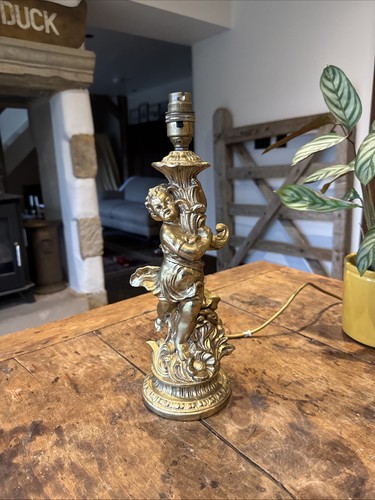 Vintage brass lamp - vintage, cherub