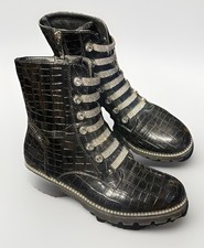 Black Patent Croc Ankle Boots