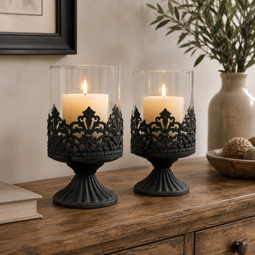 Set two black metal candle - black,