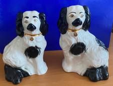 Pair Beswick Spaniel Dogs - 1378-6 - Black & White Wally Mantle Dogs - 5 1/4"