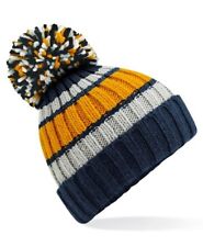 Leeds United Colours Bobble Hat Off White  Heavyweight Ribbed Knit Design NEW