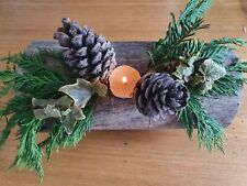 Fresh, real Christmas Yule Log *Perfect table decoration* Pine cones, ivy, fir