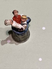 Vintage Hand Painted Pewter Nursery Rhyme Thimble. Rub A Dub Dub