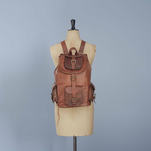 Men brown leather - brown, backpack