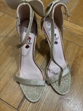 Gold Disney Minnie Mouse Sparkly Stiletto Heel Shoes Party UK8 Glitter 