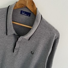 Fred Perry Pique Polo Shirt 2XL XXL Mens Grey Knit Casual Short Sleeve K9259