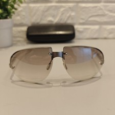 Prada SPR 72A 2AC-7A1 Oversized Brown Gradient Lenses Sunglasses Rimless Silver 