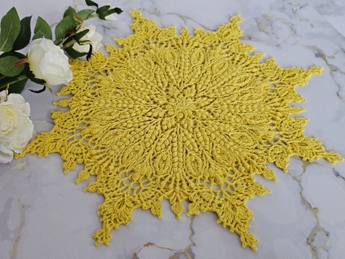 Round yellow textured crochet - round,