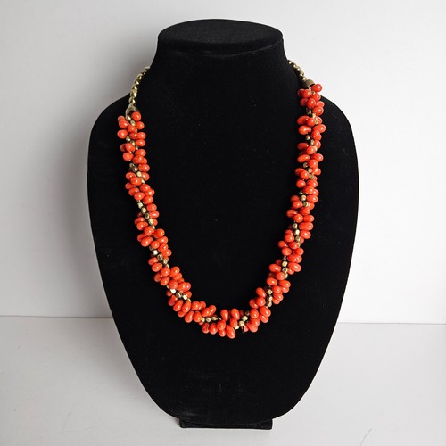 Vtg red necklace glass - red,