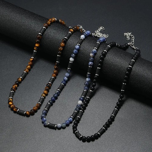 Black beaded necklace natural - black,