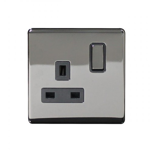 Black nickel switched socket - black,