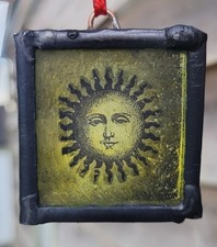 Stained Glass Sun suncatcher yellow painted leaded hanging piece