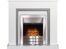Adam Milan Fireplace Pure White & Grey w Colorado Electric Fire Brushed Steel, 3