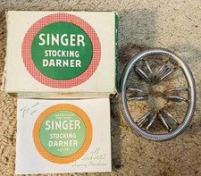 VINTAGE SINGER 35776 Sewing Stocking Darner Hoop Silver Chrome Box And Manual
