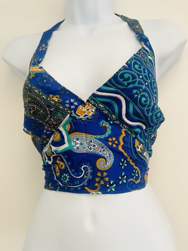Blue top boho halterneck - halterneck, vest