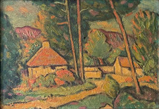 Original Antique 1910s 1920s Fauvist Post Impressionist Landscape Oil Painting