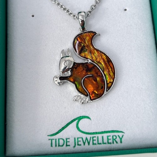 Red squirrel amber paua shell - red,