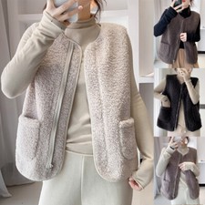 Ladies Fleece Fur Body Warmer Zipper Waistcoats Gilet Jacket Lambswool Tops Size