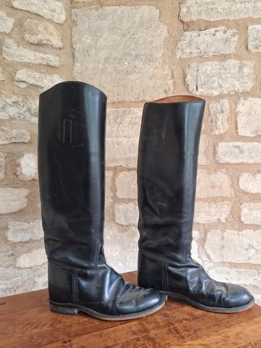 Black leather riding boots - leather, boots/