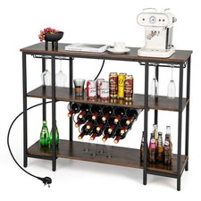 Wine Coffee Bar Cabinet Home Kitchen Industrial Wine Rack w/shelves-Coffee