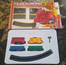 Vintage Hornby Junior Model Railway Clockwork Set Boxed Shell Tanker & Trailers