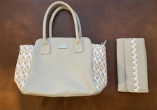 Moda Nova Handbag & Purse Set – Taupe Faux Leather with Geometric Sides (unused)