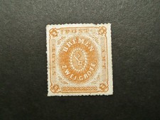 BREMEN 1861-64 GERMAN STATES 2gr ORANGE ROULETTED STAMP - UNUSED (NO GUM)