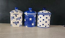 Set of 3 Blue/White Storage Jars Tea Coffee Sugar Whittard of Chelsea Ceramic