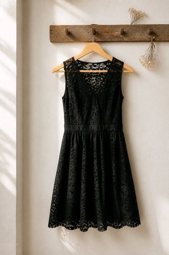 Lace black dress - black, with